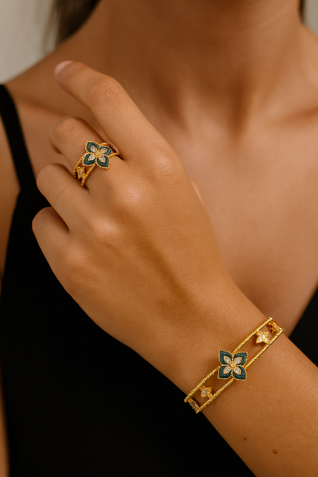 Aqua Bloom Bracelet & Ring Set