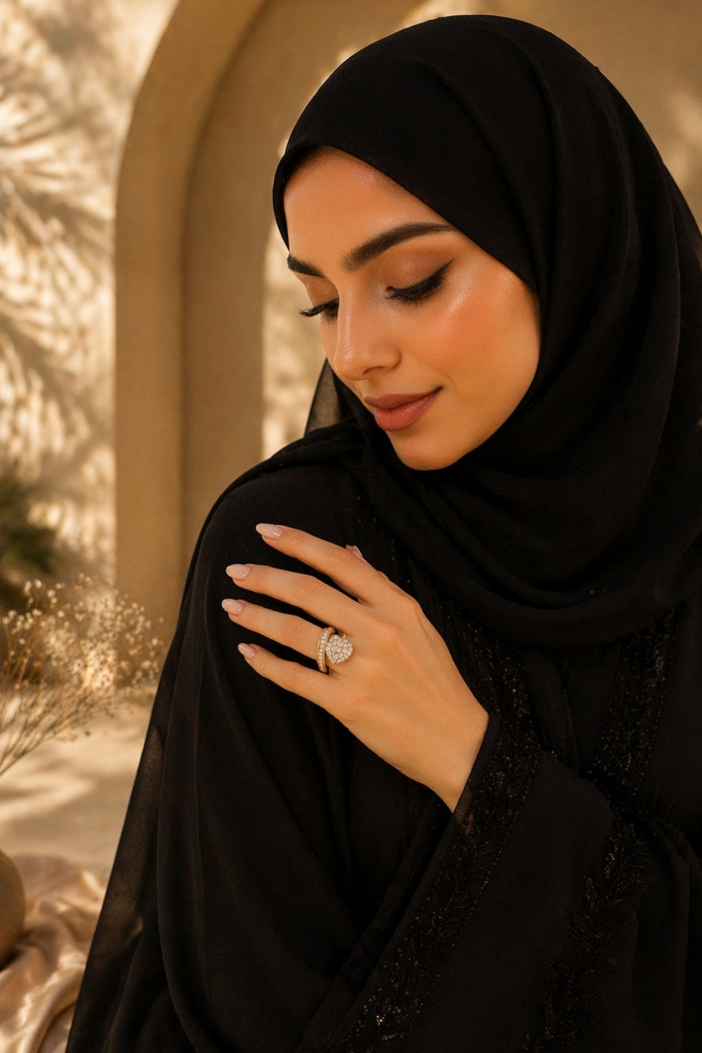 خاتم كريستال بقلب ذهبي